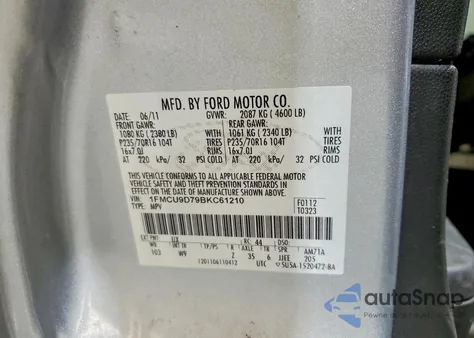 2011 Ford Escape Xlt from USA, damaged, VIN 1FMCU9D79BKC61210